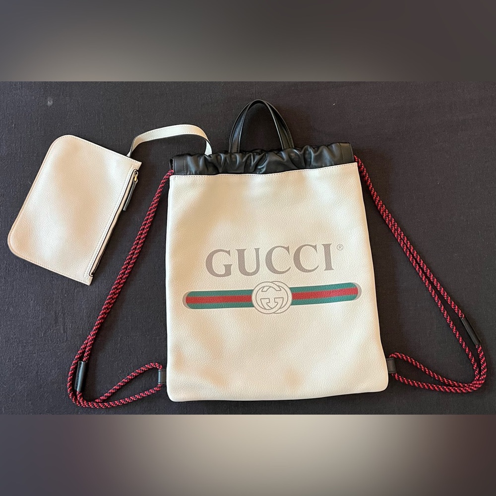 Authentic Gucci drawstring backpack in off white